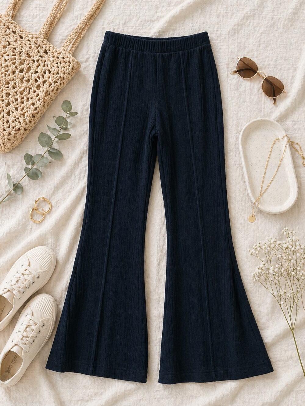 Aerie Women's Groove-On Rib Velour Flare Pant Black High Rise Pull On Size M